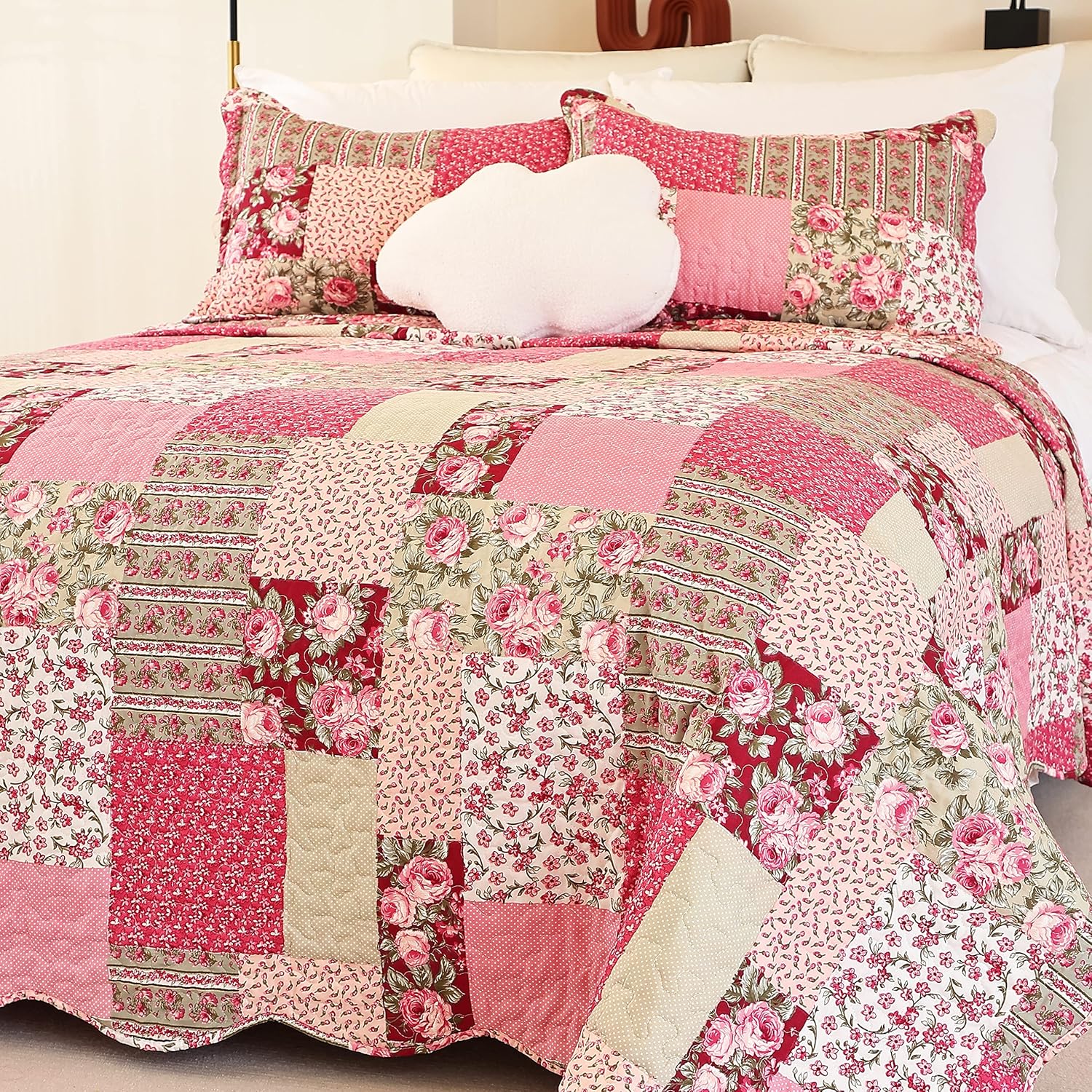 Cmfshape Summer Floral Queen Quilted Bedspread for Cozy Nights