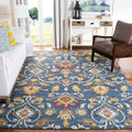 8 ft x 10 ft Navy Blossom Area Rug - Handmade Wool, Durable