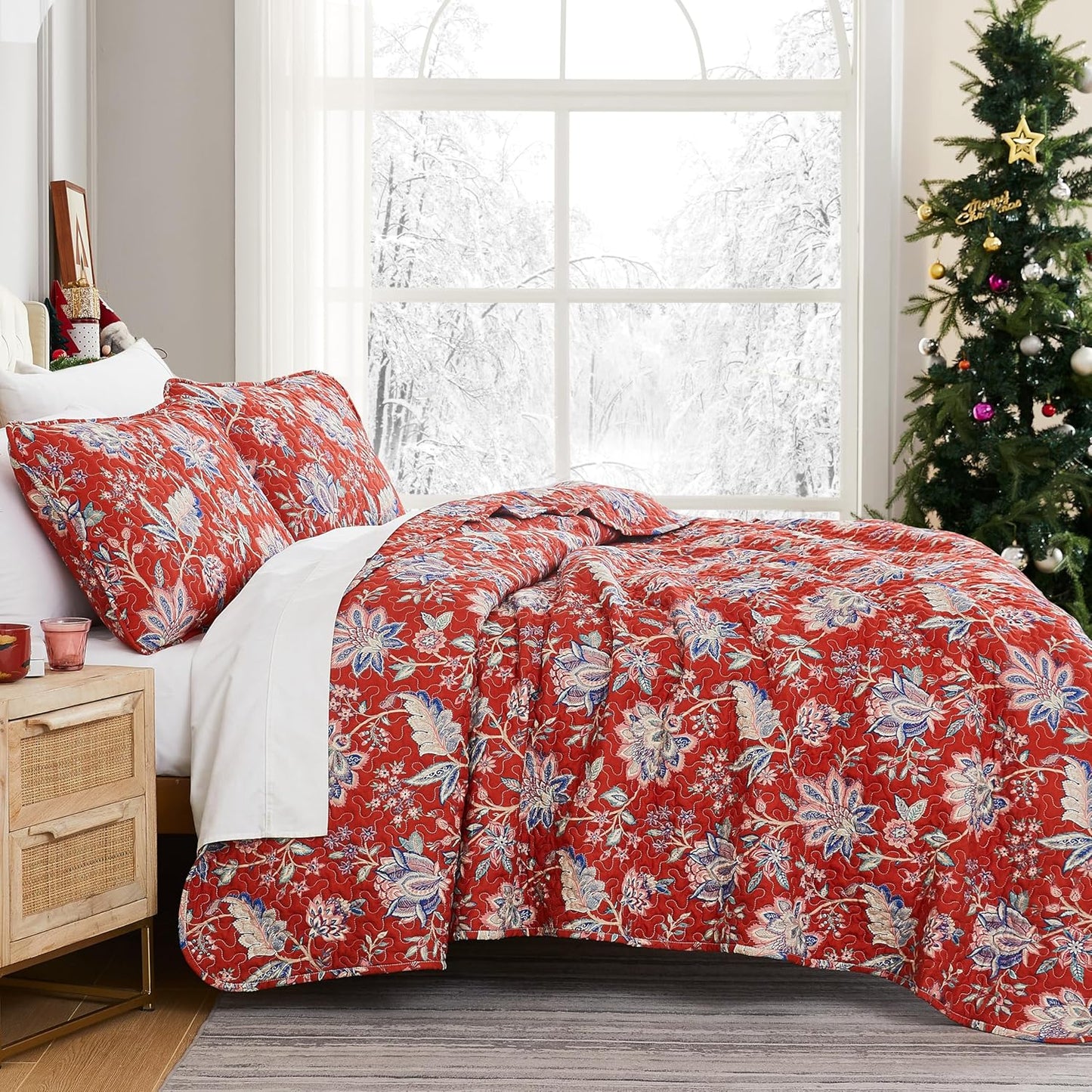 Oversized Full/Queen Quilt Set with Floral Design for Cozy Bedrooms