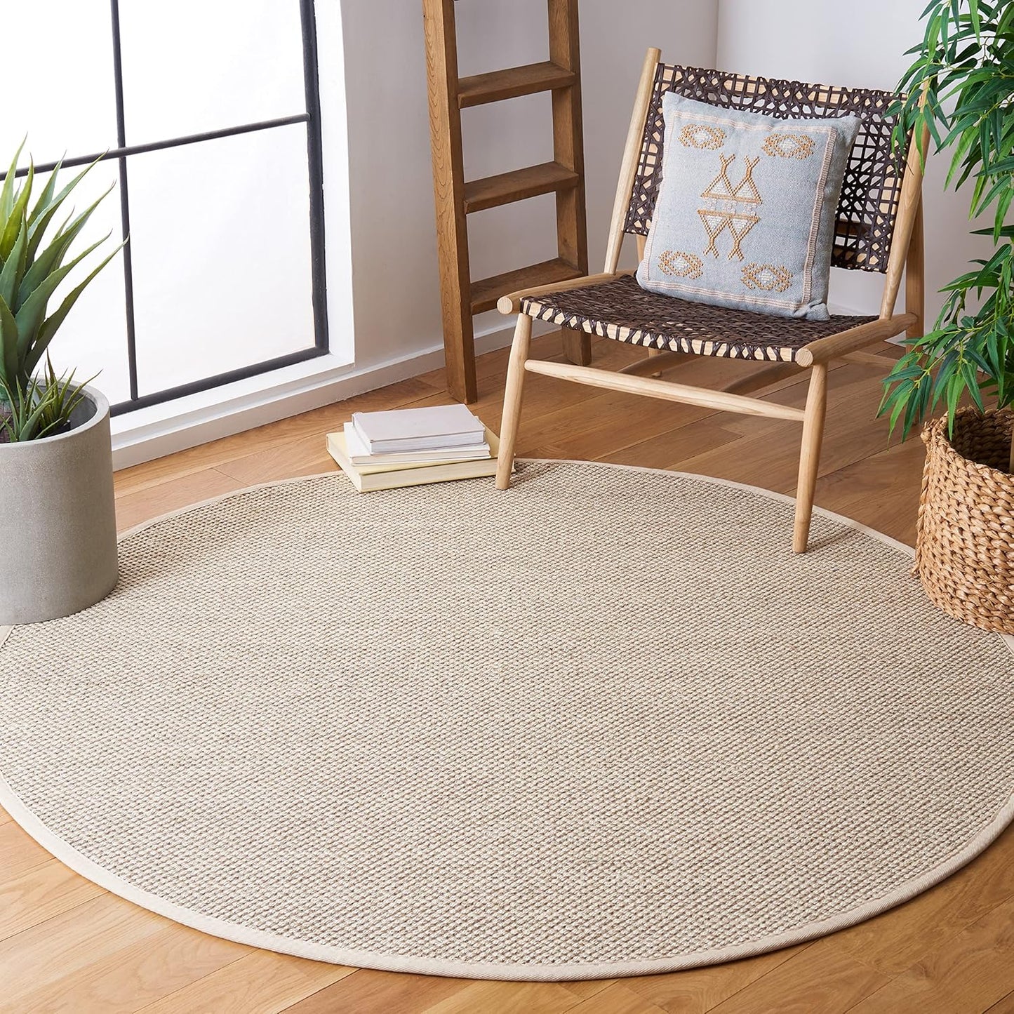 Natural Fiber Area Rug 4ft Round - Marble & Beige Design