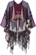 Urban CoCo Womens Printed Tassel Poncho Cape Cardigan Wrap - Cozy