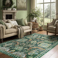 5x7 ft Green Washable Area Rug - Soft Non-Slip Boho Indoor Rug