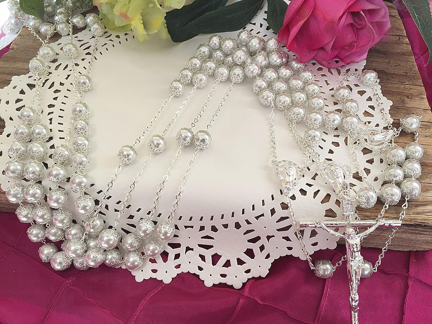 Elegant White Pearls Silver Plated Wedding Lasso for Ceremonies