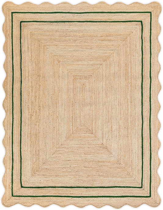 Wave Scalloped Natural Jute Runner Rug for Boho Entryway Decor