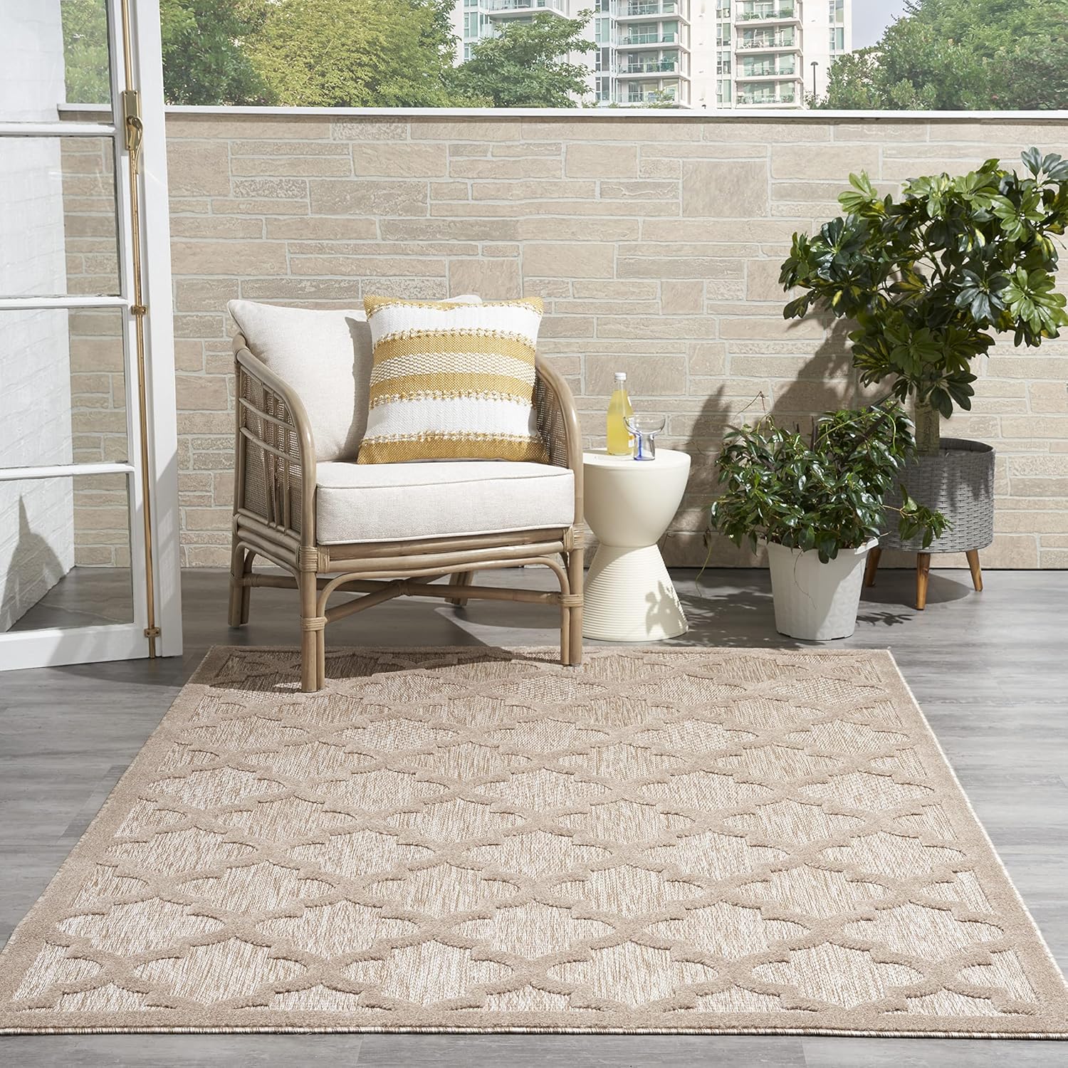 Nourison Home Easy Care Moroccan Natural Beige Area Rug 4ft x 6ft