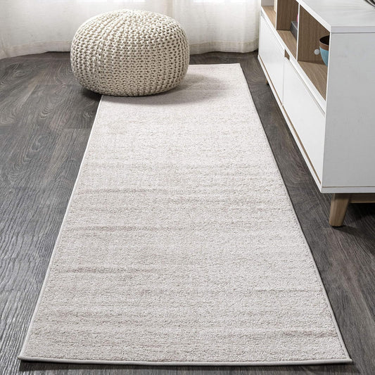 Haze Solid Low-Pile Cream Runner Rug 2x8 for Modern Spaces