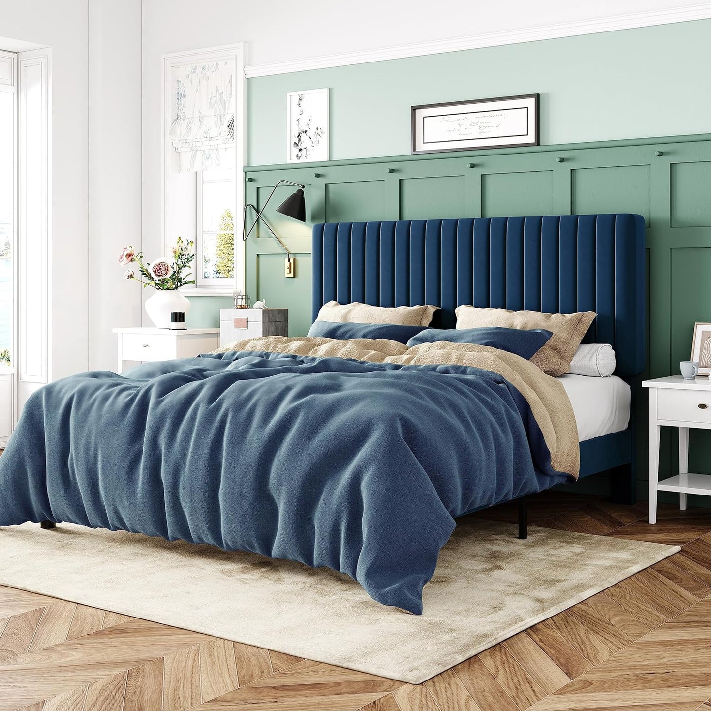 Allewie Queen Bed Frame with Adjustable Tufted Headboard