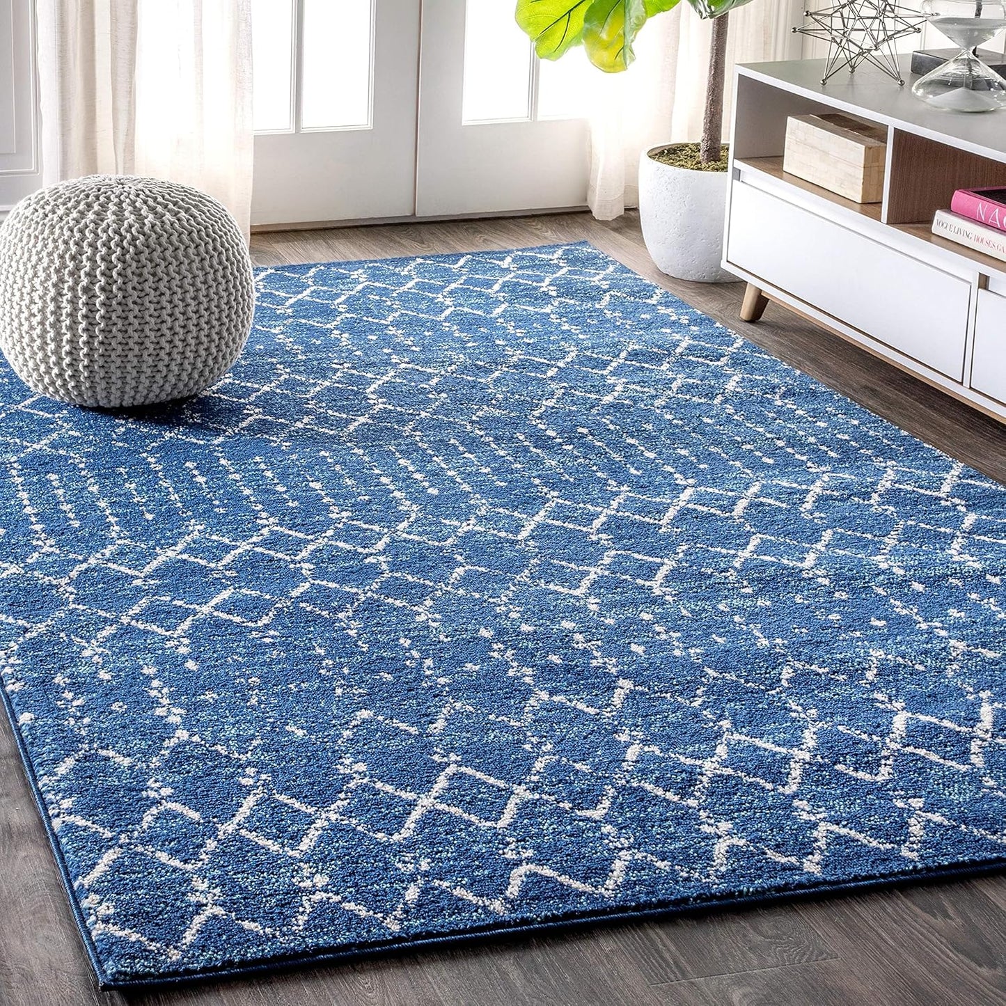 Boho Vintage Diamond Blue/White Indoor Area Rug 5X8 ft for Home