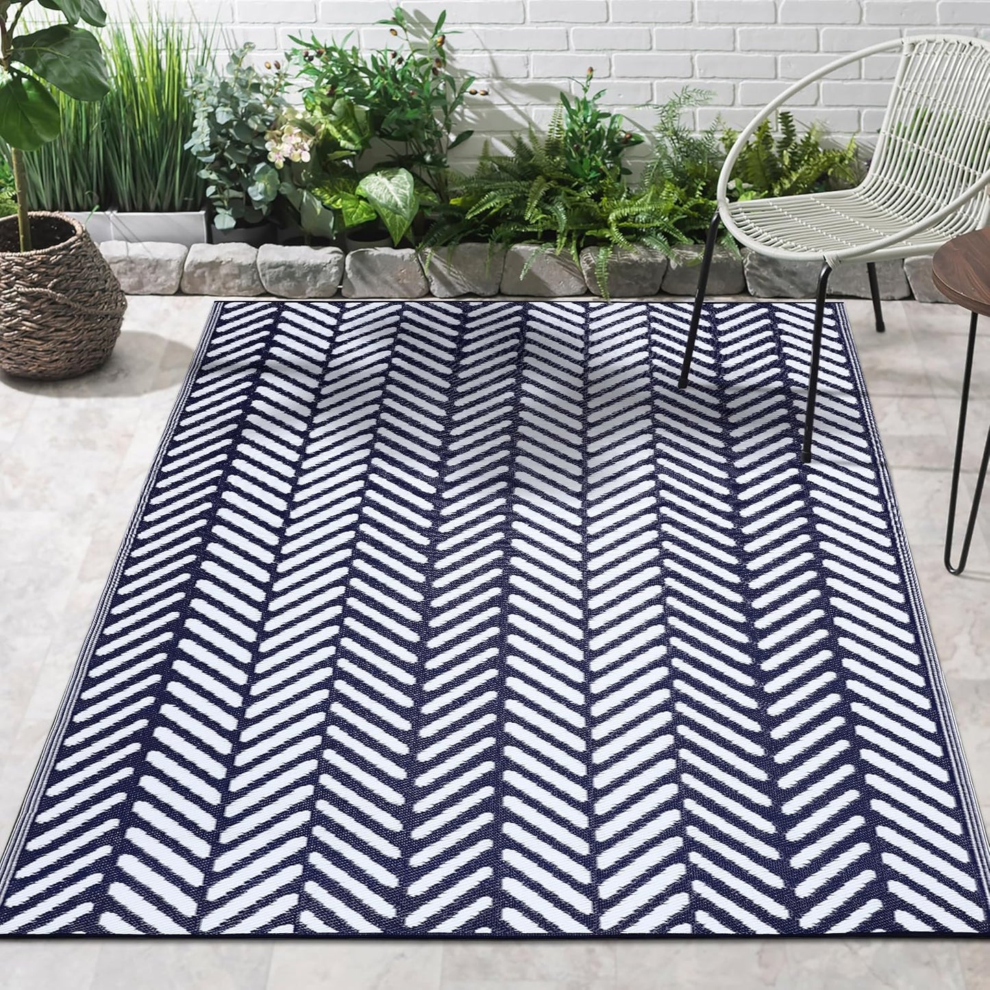 FH Home Outdoor Rug - Waterproof, Reversible Herringbone Design
