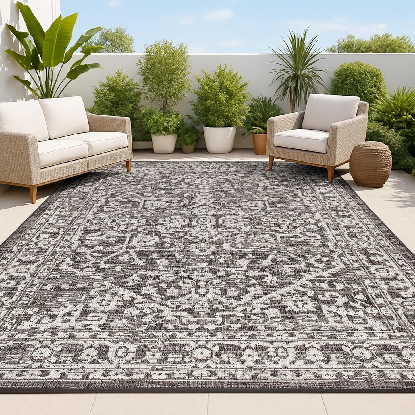 Boho Medallion Indoor Outdoor Area Rug 3X5 for High Traffic