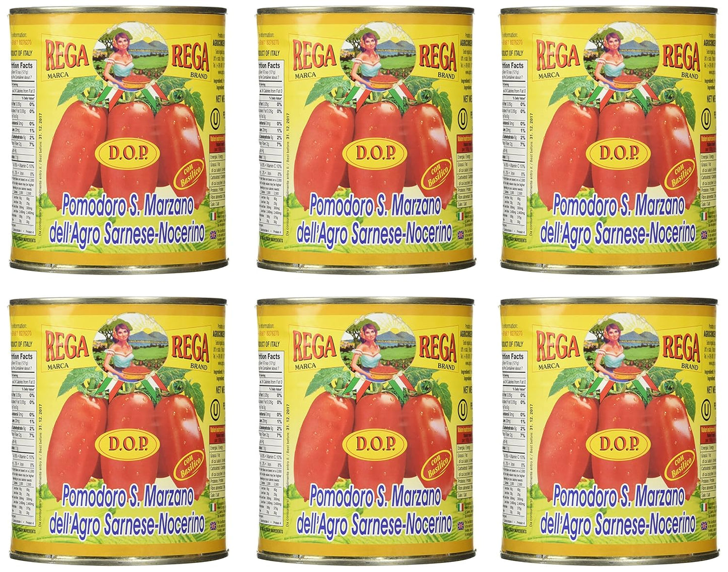 San Marzano DOP Authentic Whole Peeled Plum Tomatoes 6 Pack