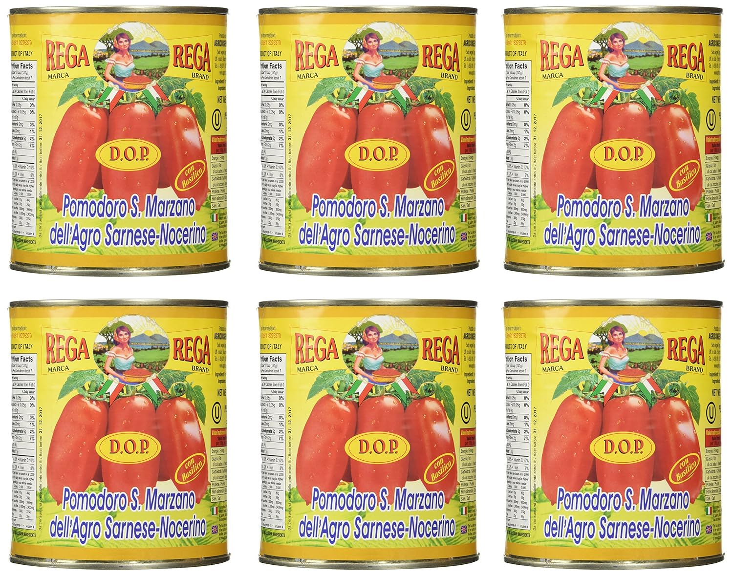 San Marzano DOP Authentic Whole Peeled Plum Tomatoes 6 Pack