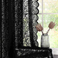 Black Sheer Lace Curtains 63 in Floral Panels - Vintage Light