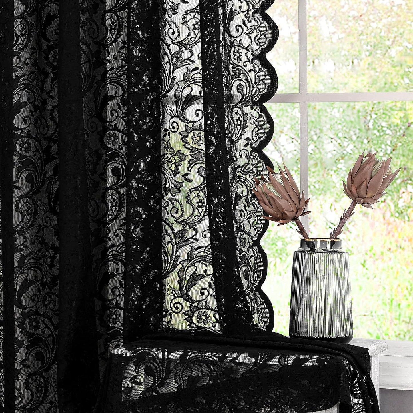 Bujasso Black Sheer Lace Curtains - Gothic Glamour for Elegant Spaces