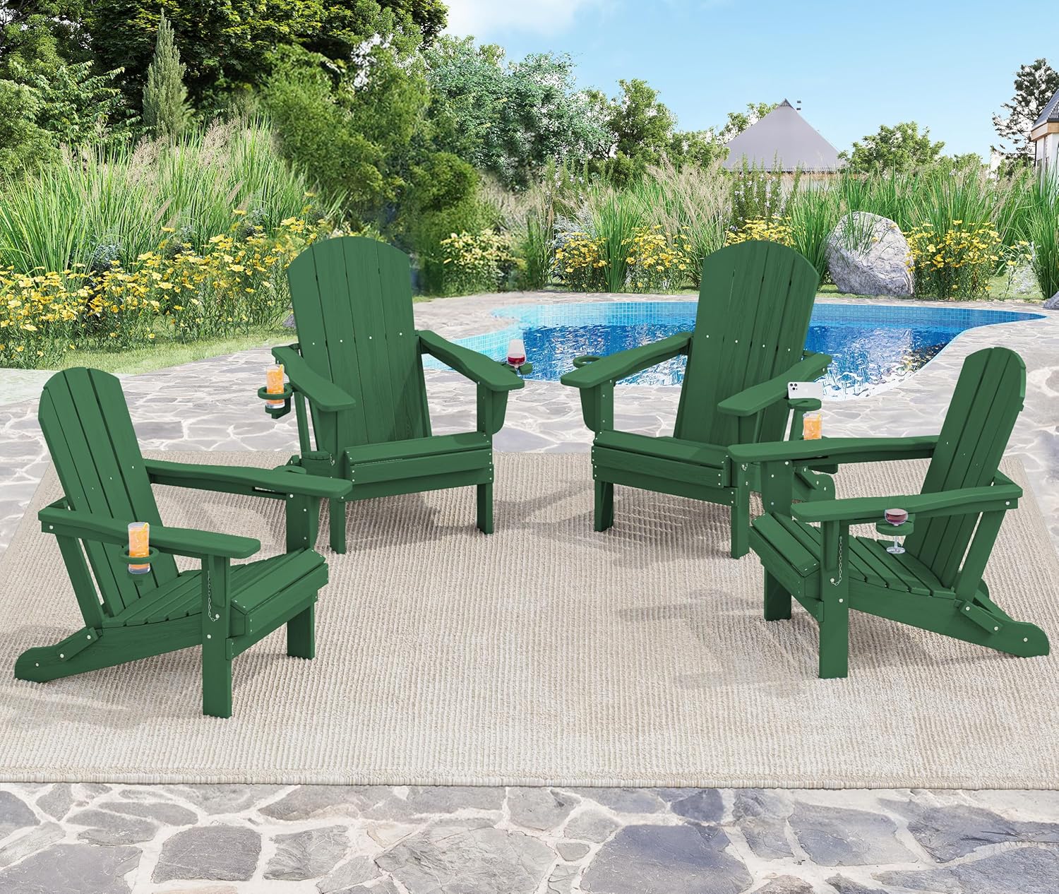 SERWALL Adirondack Chair Set of 4 with Cup Holders for Comfort
