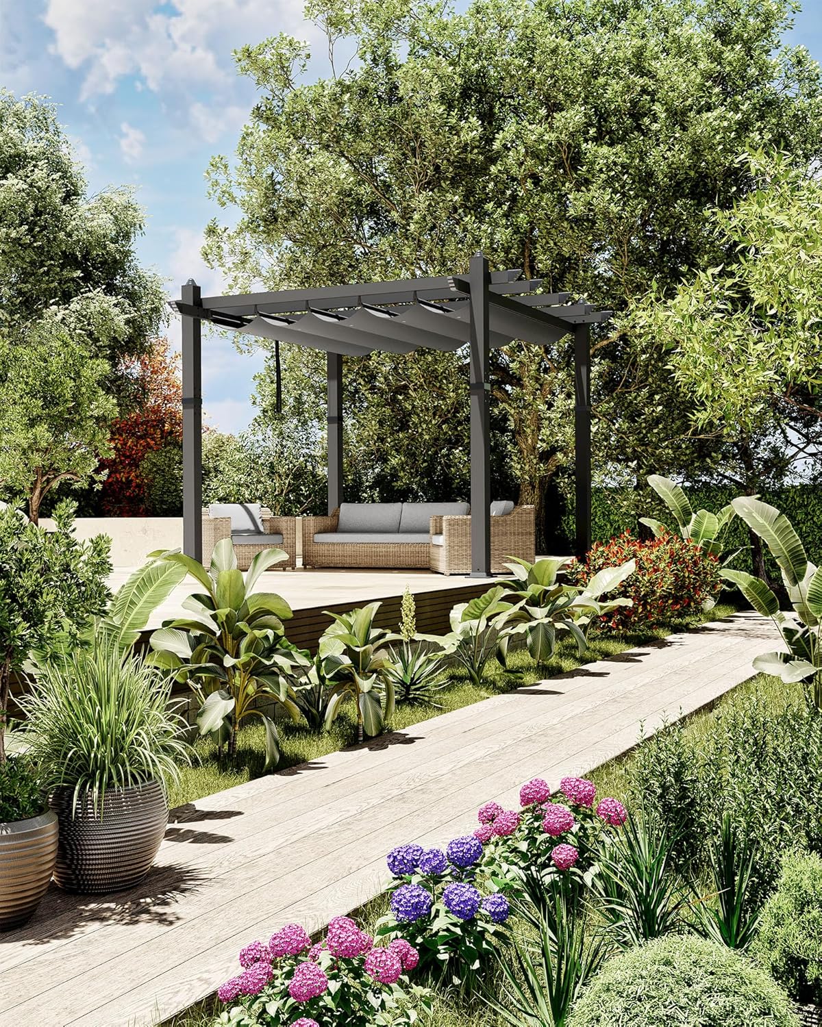 Garvee 10x10 Ft Outdoor Pergola with Retractable Canopy