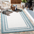 Courtyard 9 ft x 12 ft Ivory Teal Outdoor Area Rug - Easy-Clean