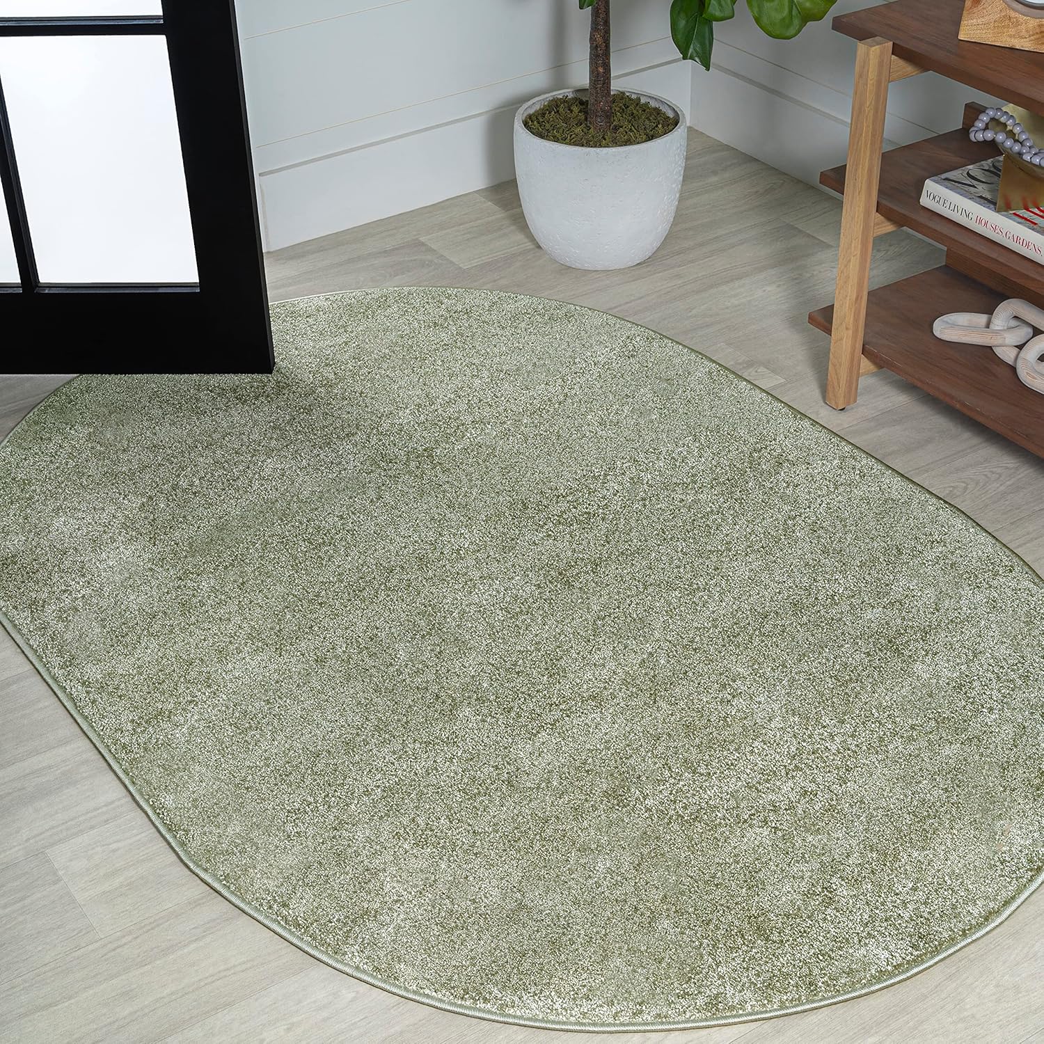 Haze Solid Low-Pile Green 3x5 Oval Indoor Area Rug Review