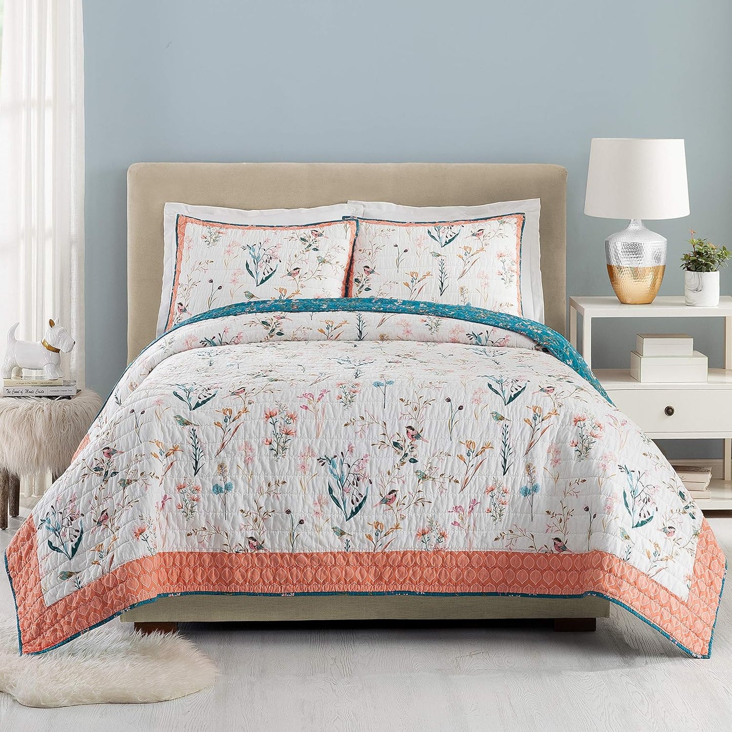 Elegant Floral King Quilt Set by Teresa Chan
