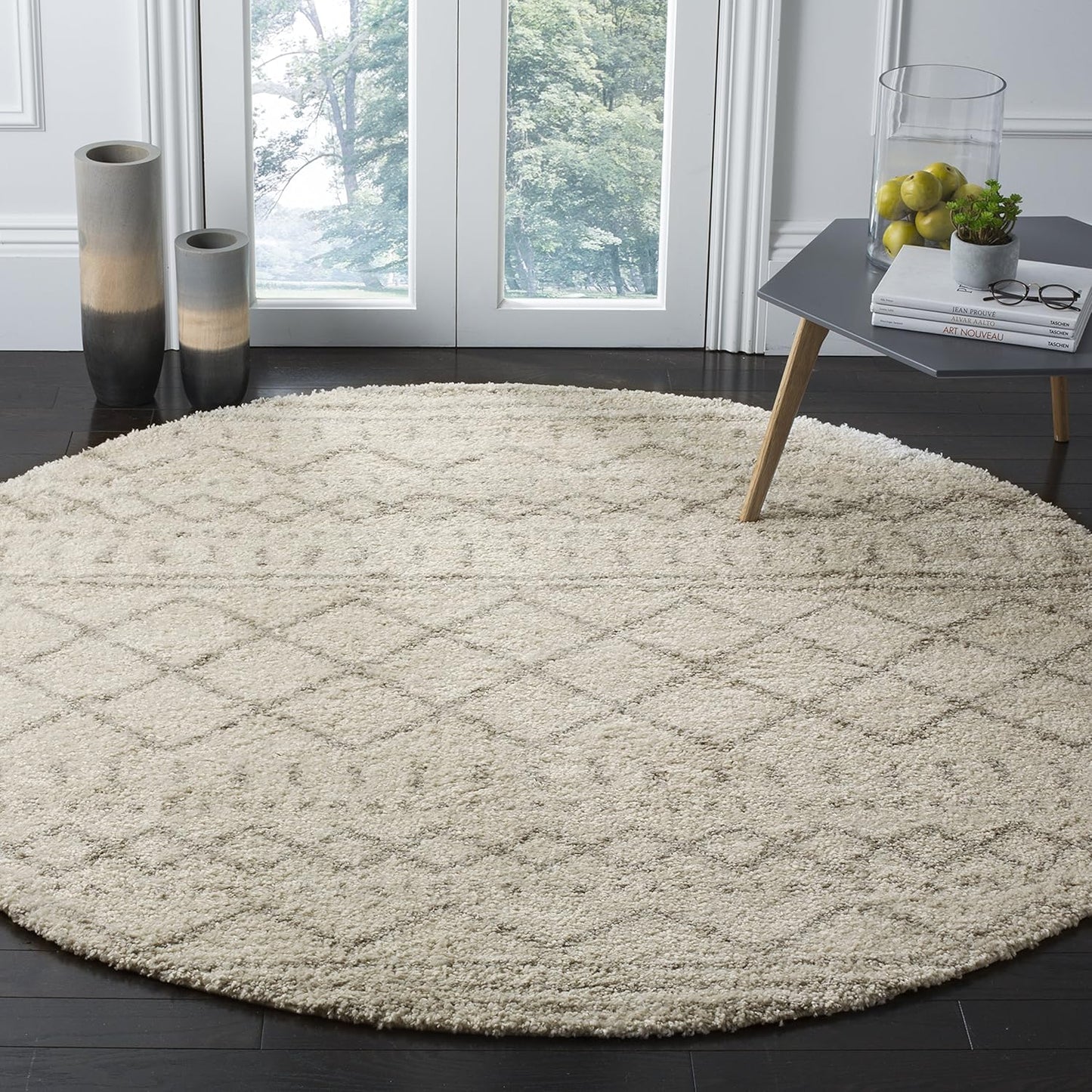 SAFAVIEH Arizona Shag Collection 3ft Round Ivory/Beige Rug