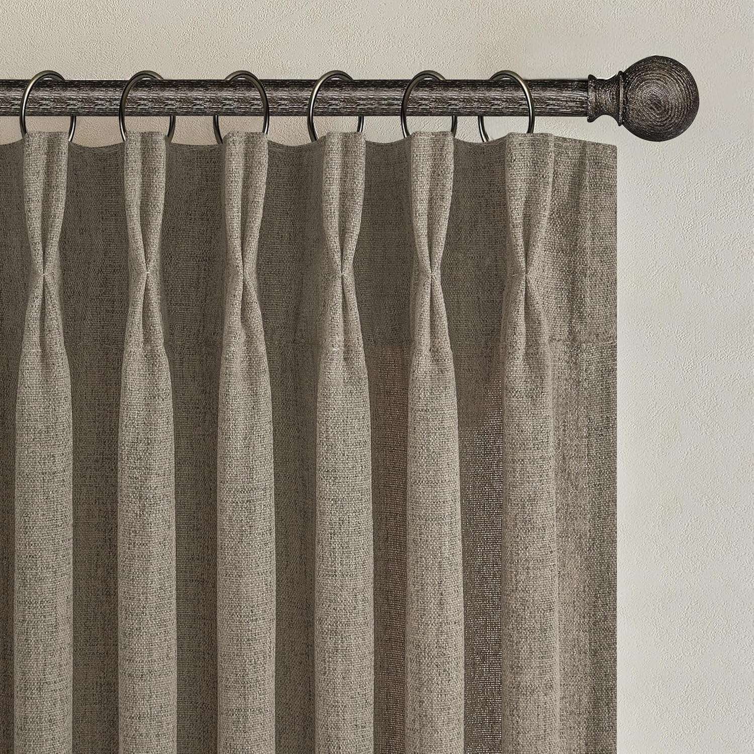 Dark Flax Memory Trained Pinch Pleated 63 Inch Curtains Set