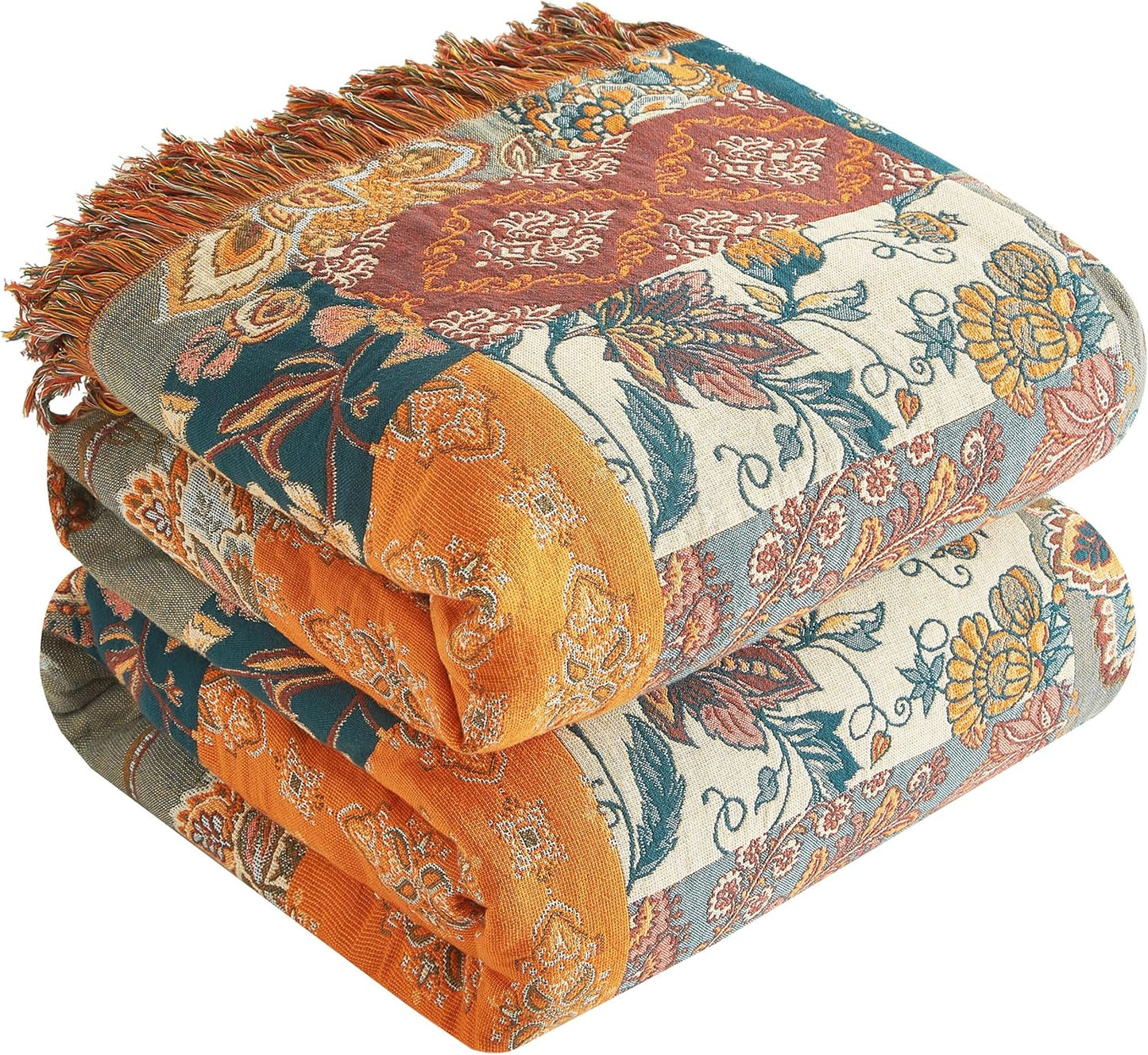 Boho Throw Blanket for Bed 80x90, Ultra Soft Cotton Quilt