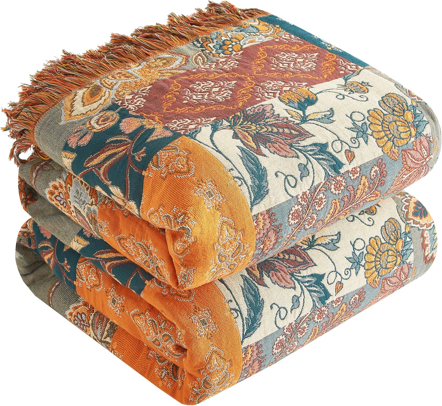 Boho Throw Blanket for Bed 80x90, Ultra Soft Cotton Quilt