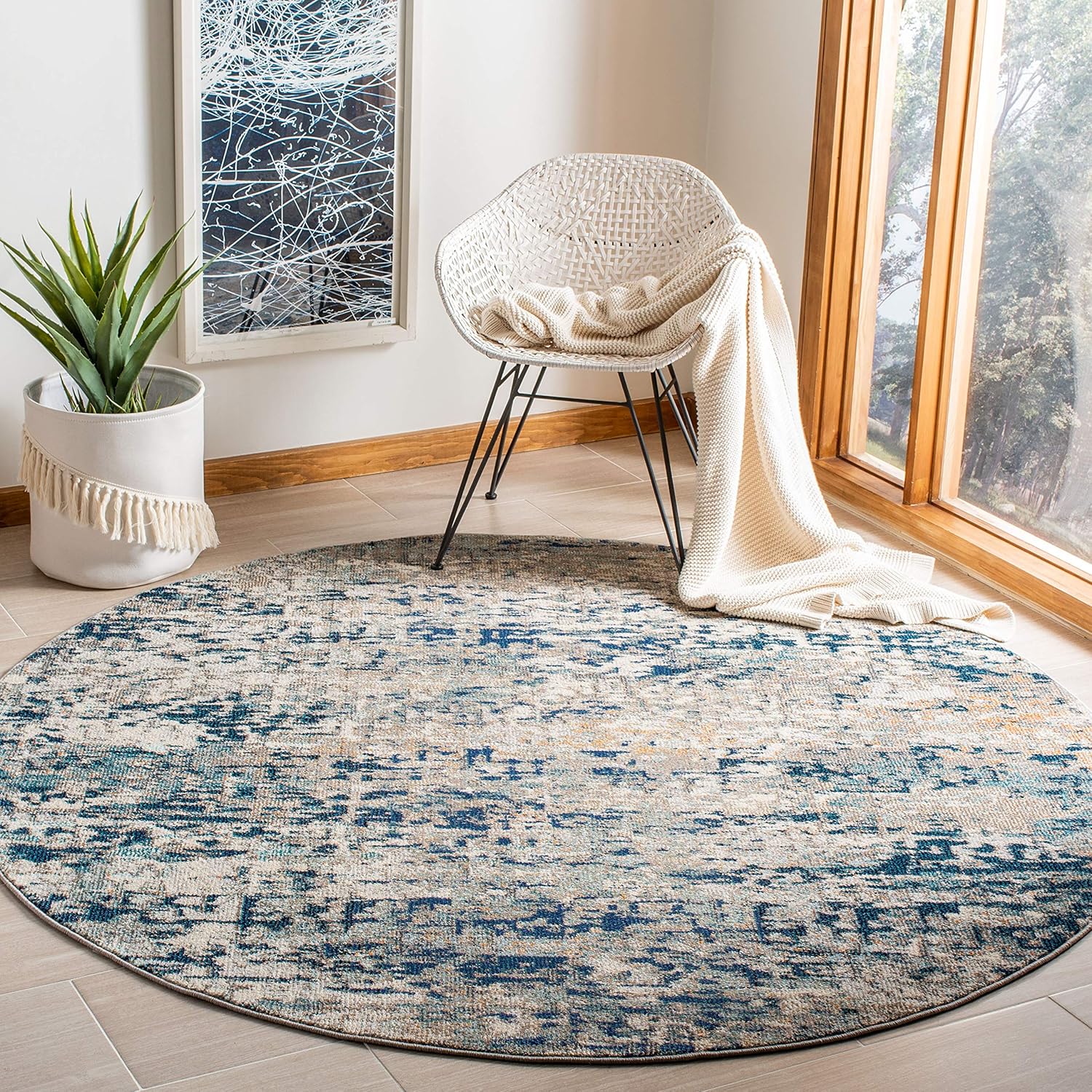SAFAVIEH Madison Collection 5ft Round Area Rug - Grey & Blue