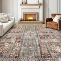 8ft x 10ft Washable Vintage Area Rug - Rust Retro Look
