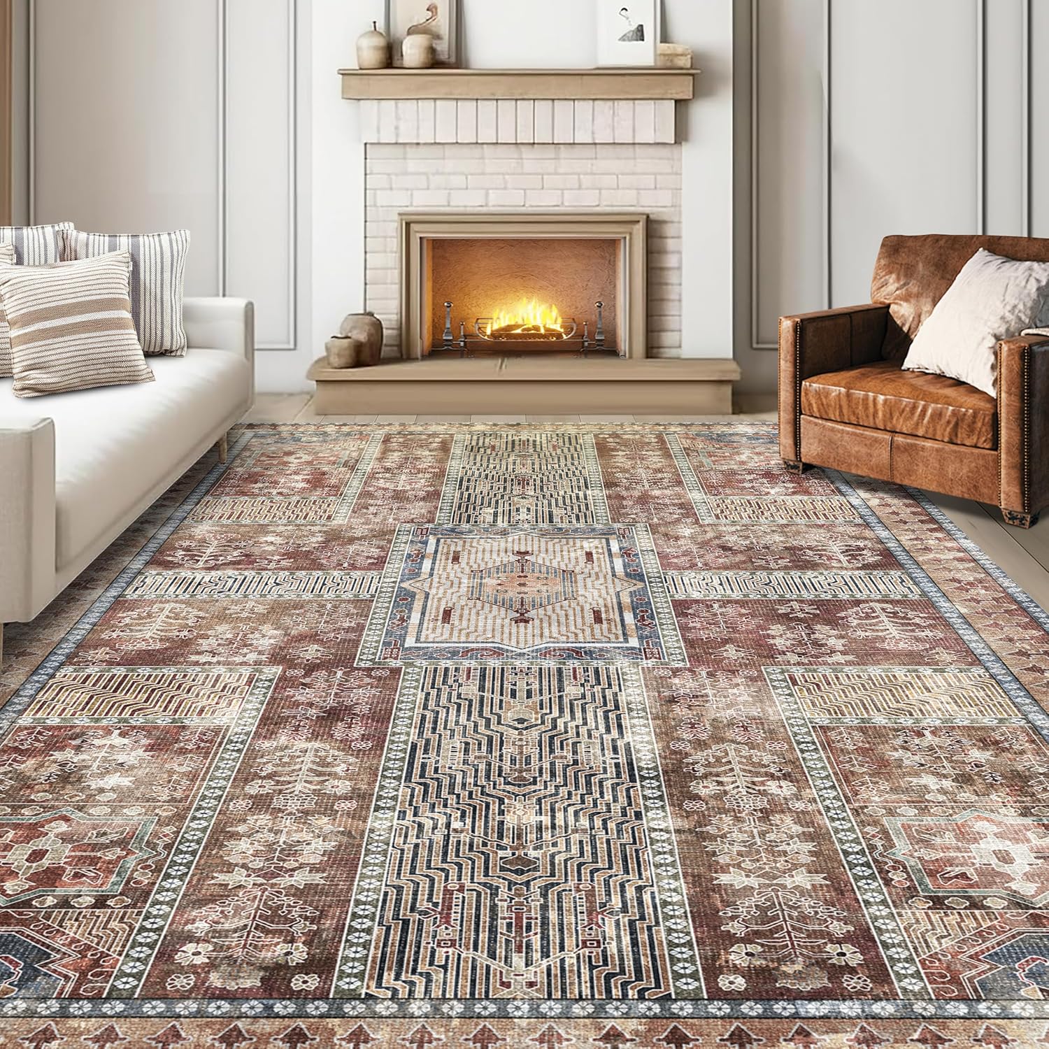 Vintage 8ft x 10ft Washable Area Rug - Stylish Indoor Carpet