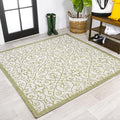 5x5 Green/Cream Vintage Filigree Indoor Outdoor Area Rug - Easy-Clean