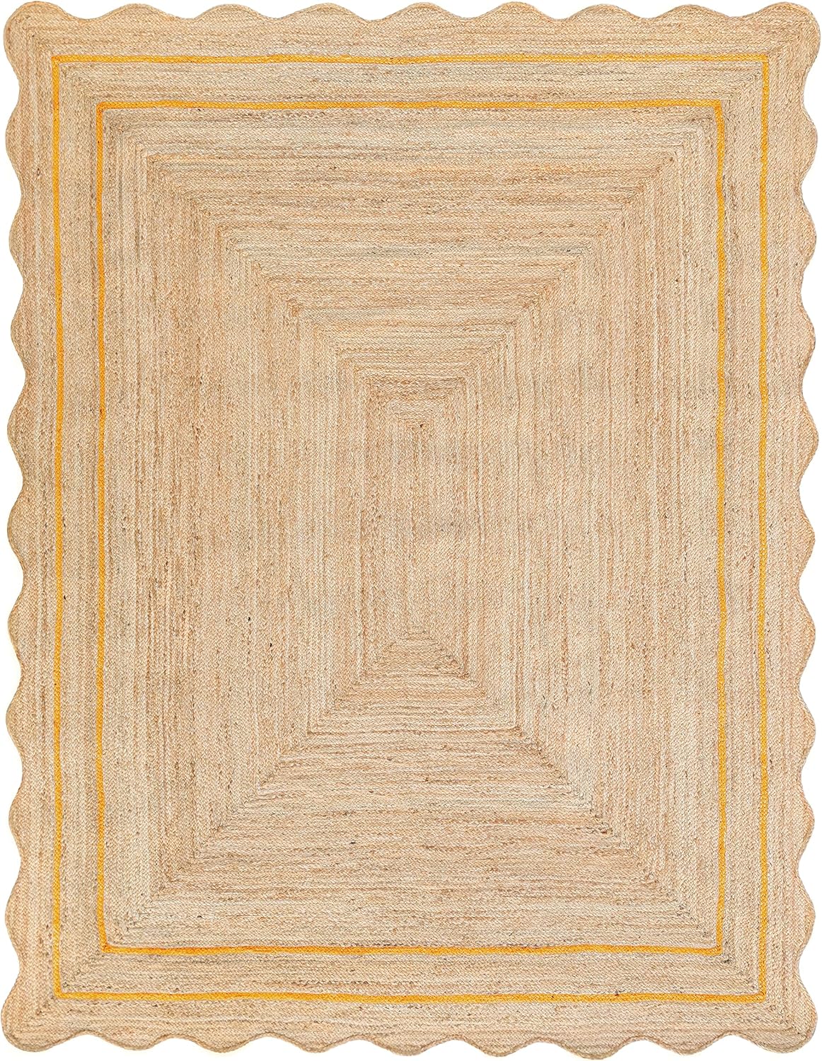 Village Weave Scalloped Jute Boho Entryway Runner - Yellow