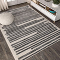 Modern Berber Stripe Cream/Black Area Rug, 12x15 - Easy-Cleaning Low