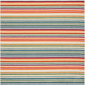 Cabana Area Rug 6ft 7in Square - Ivory & Green Stripe, Washable