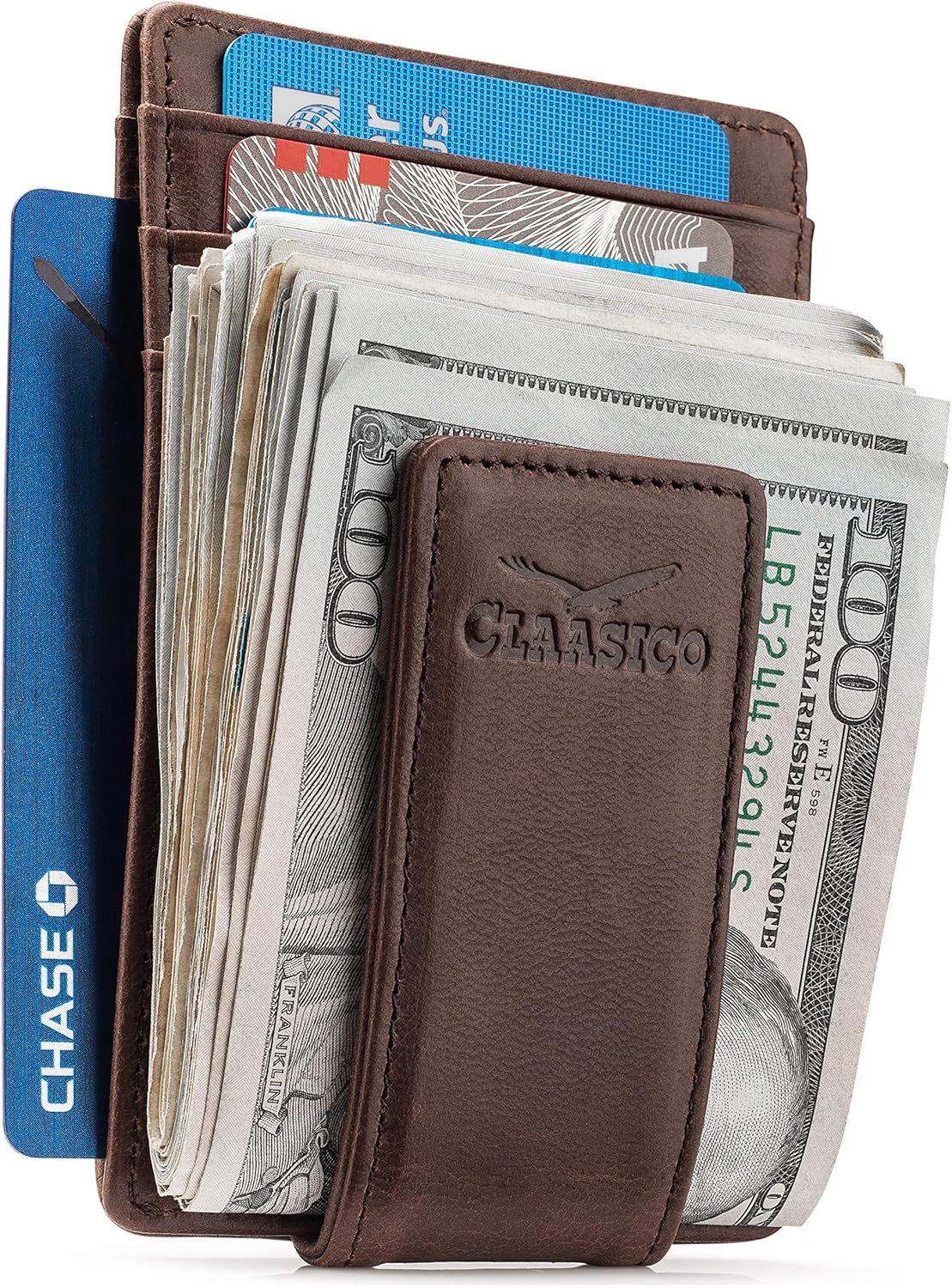 Money Clip Leather Wallet for Men Slim RFID Blocking Design