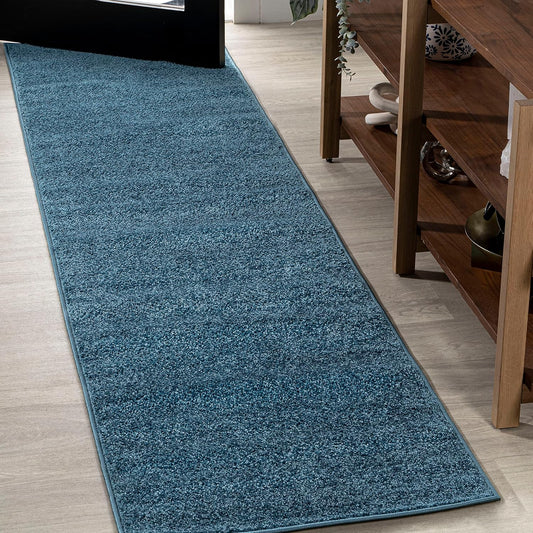 Haze Solid Low-Pile Turquoise Runner Rug for Coastal Spaces