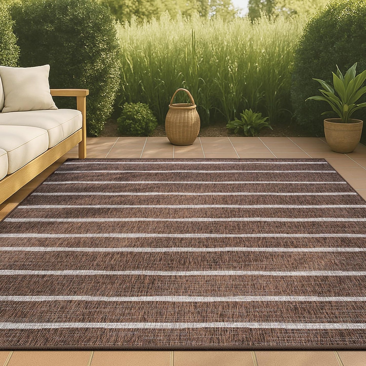 Berber Stripe Indoor Outdoor Area Rug 5X8 for Easy-Cleaning