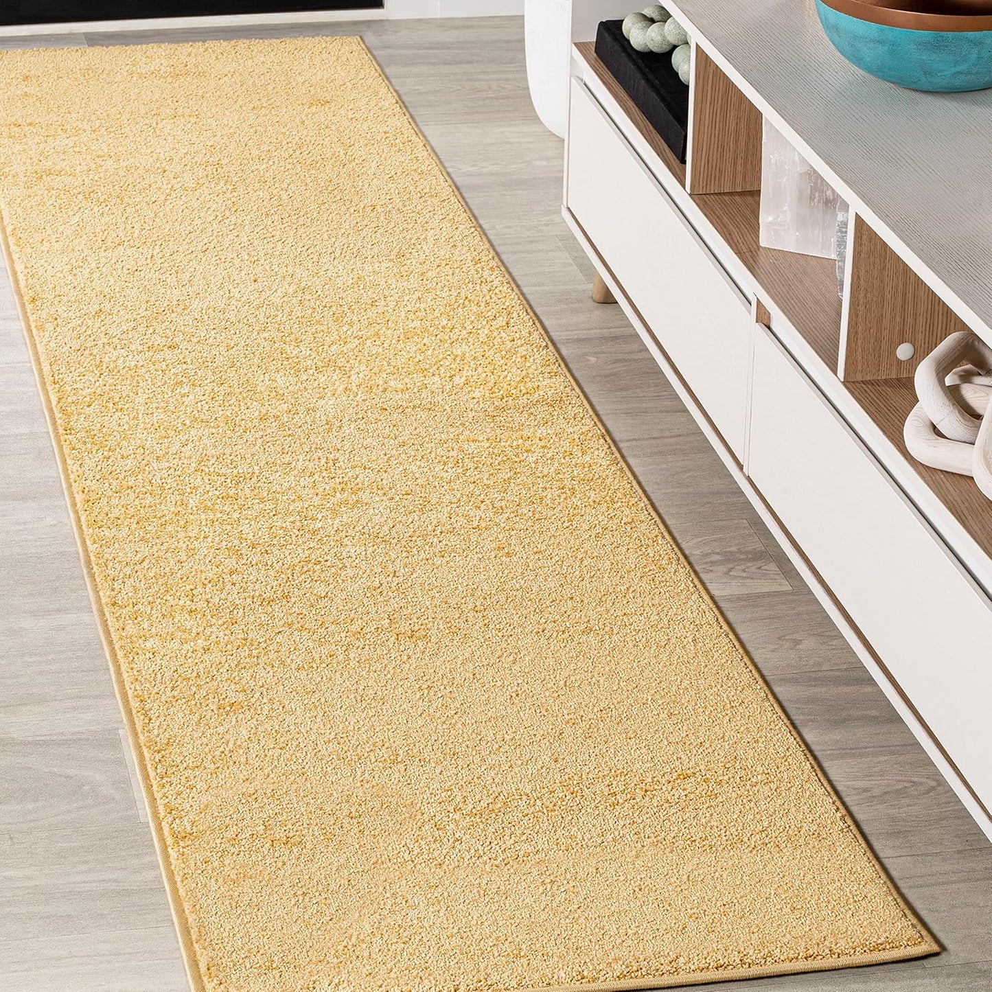 Haze Solid Low-Pile Mustard Runner Rug for Modern Spaces