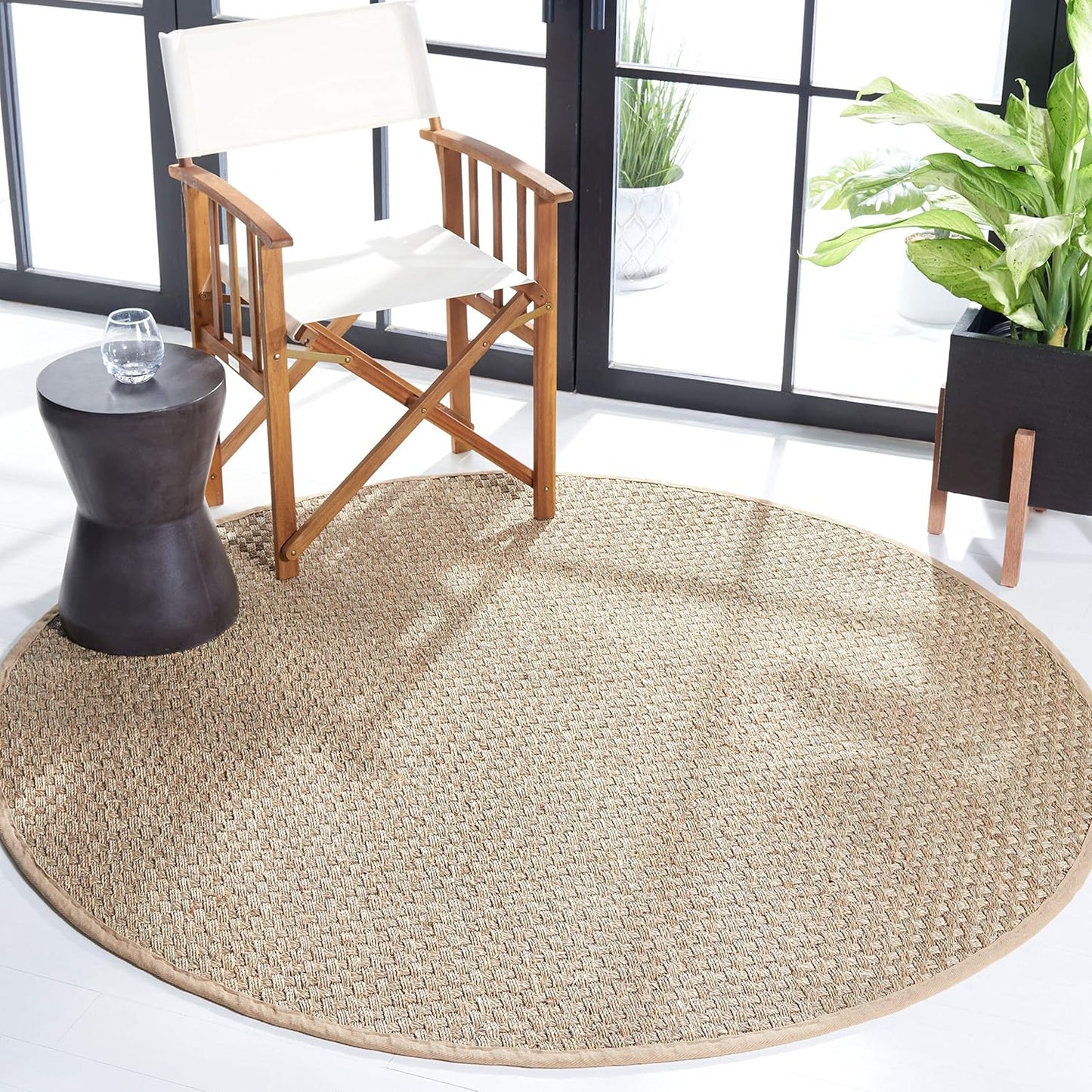 Natural Fiber Area Rug 5ft Round - Seagrass Basketweave Design