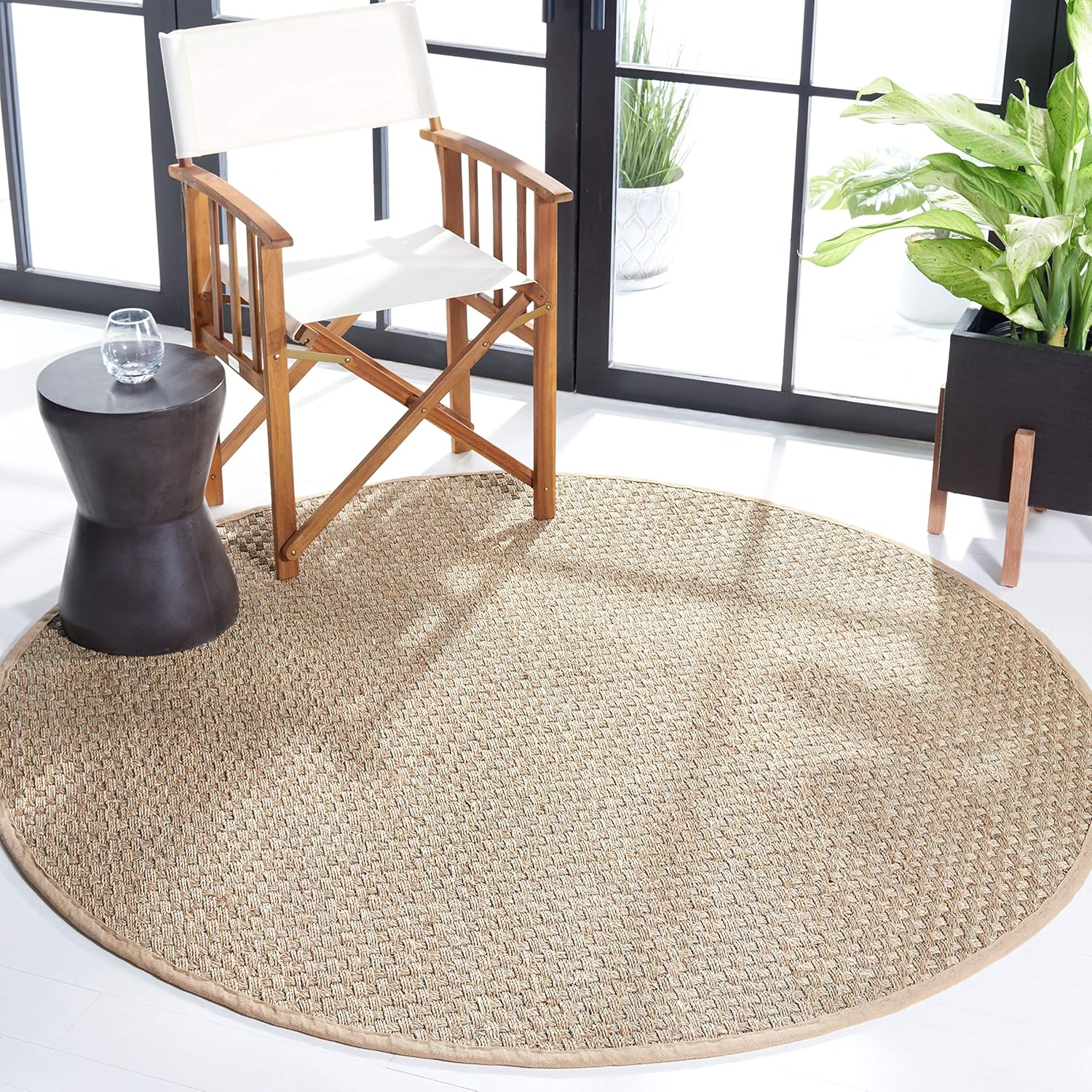 Natural Fiber Area Rug 5ft Round - Seagrass Basketweave Design