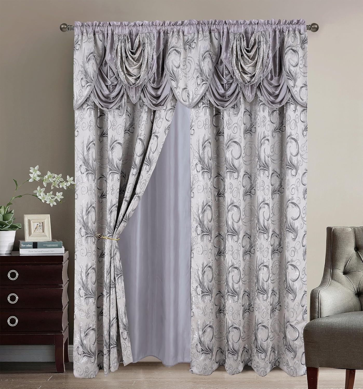 GLORY RUGS Jacquard Luxury Curtain Panel Set for Elegant Spaces