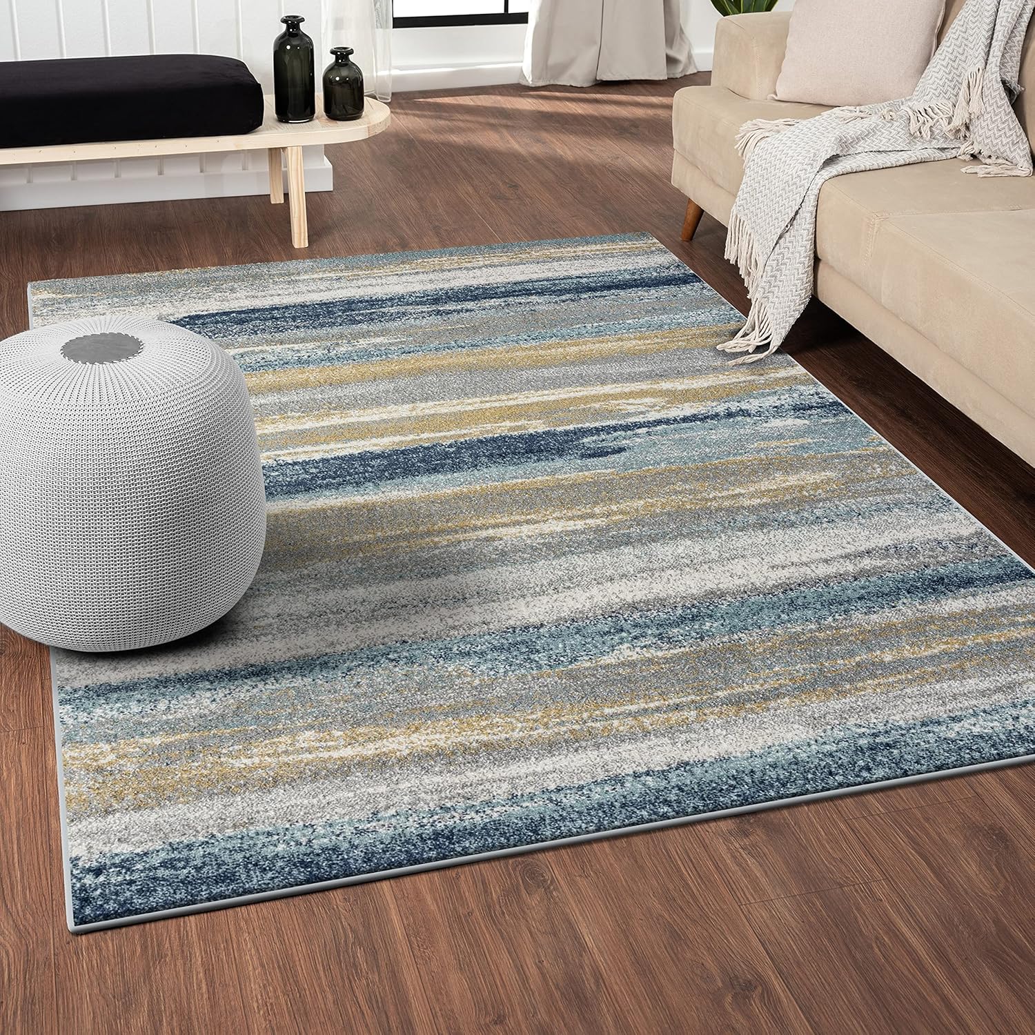 LUXE WEAVERS Modern Area Rug 8x10 Stain Resistant Yellow Blue