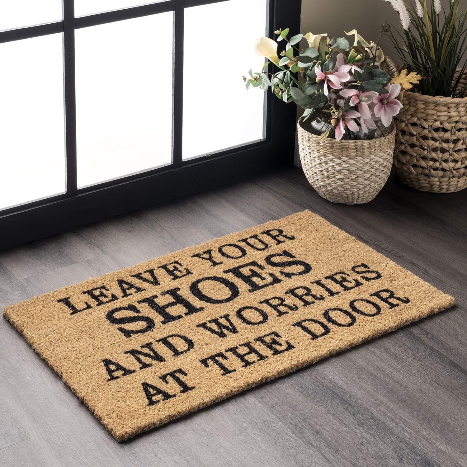 nuLOOM Coir Leave Your Shoes Doormat for Entryway Resilience