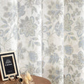 Green and Blue Floral Leaf Botanical Curtain Panel Linen Texture - Set