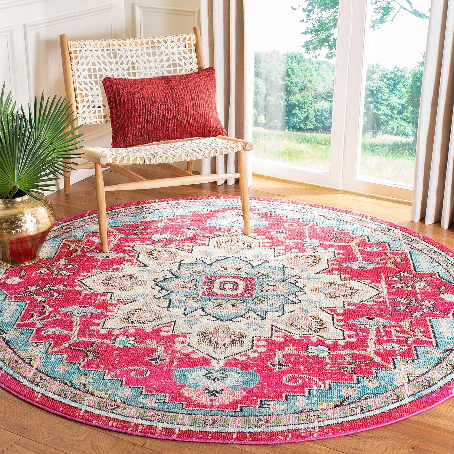 SAFAVIEH Madison Collection Area Rug - 5ft Round, Fuchsia & Blue