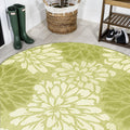 Floral Textured Weave Indoor Outdoor Round Area Rug 5 Ft Green