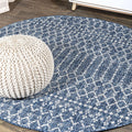 Moroccan Geometric Indoor Outdoor Round Area Rug 5 Ft Navy Gray