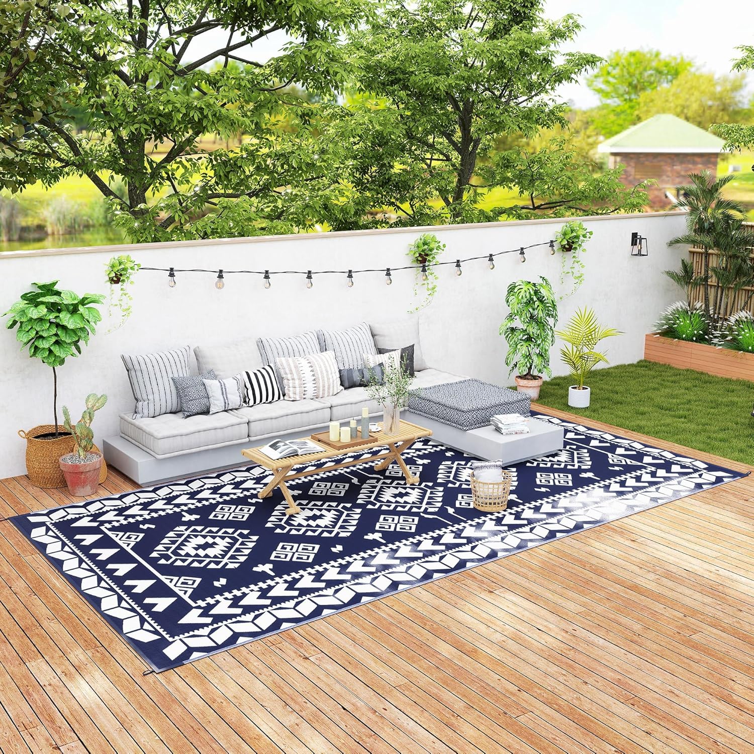 Outsunny Outdoor Rug for Patio, Waterproof Reversible Mat