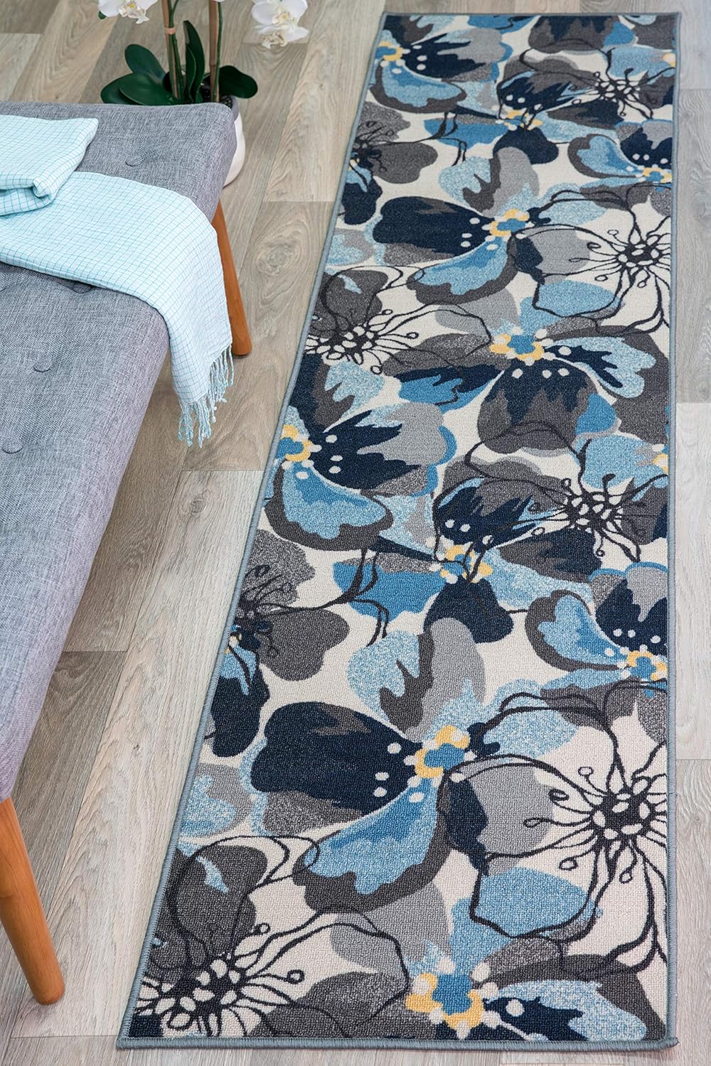 Rugshop Modern Large Floral Non-Slip Area Rug Runner 2ft X 7ft