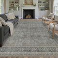 Vintage Area Rug 8x10 Grey Brown Washable Living Room Rug - Low Pile